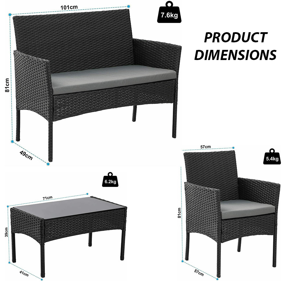 Σετ Σαλονιού Εξωτερικού Χώρου Martin Μαύρο 4τμχ