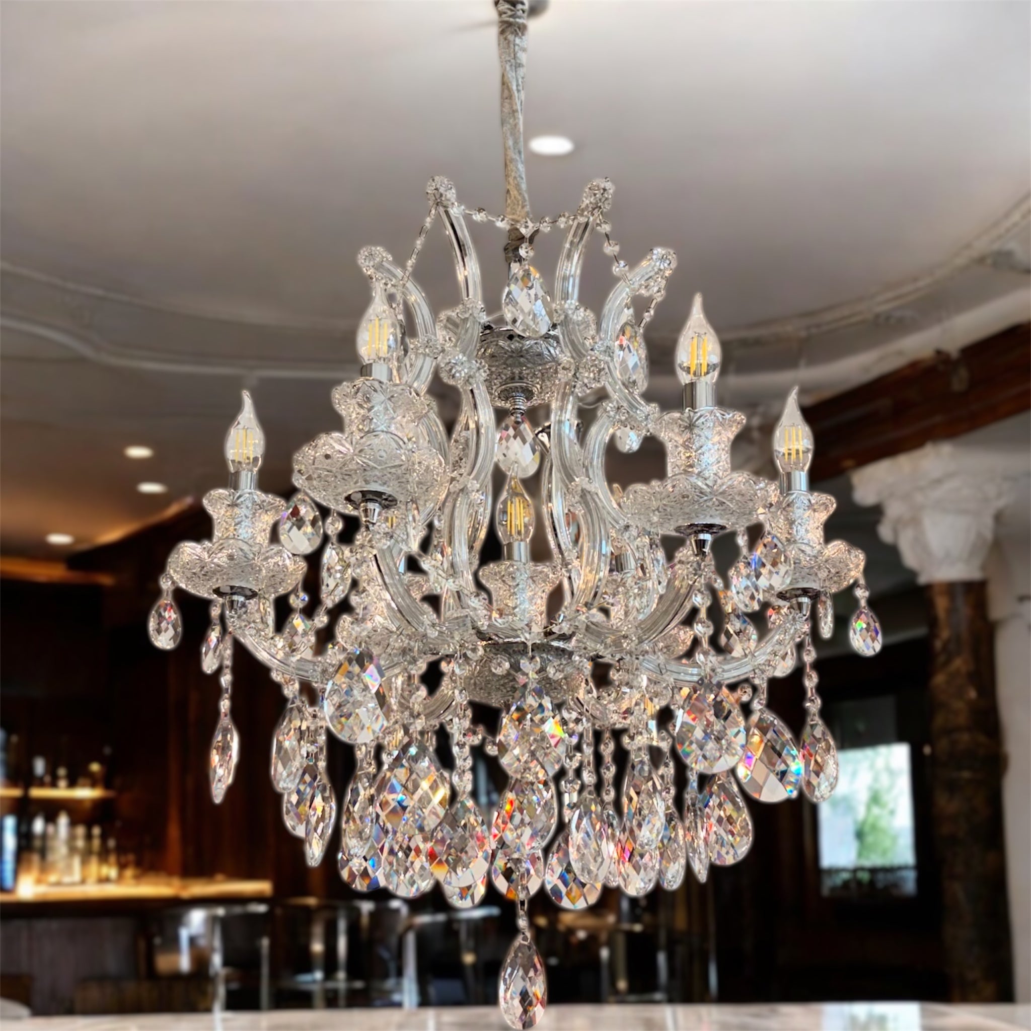 Κρυστάλλινος πολυέλαιος 6+1 μπαρόκ ασημί χρώμα ΟΕΜ