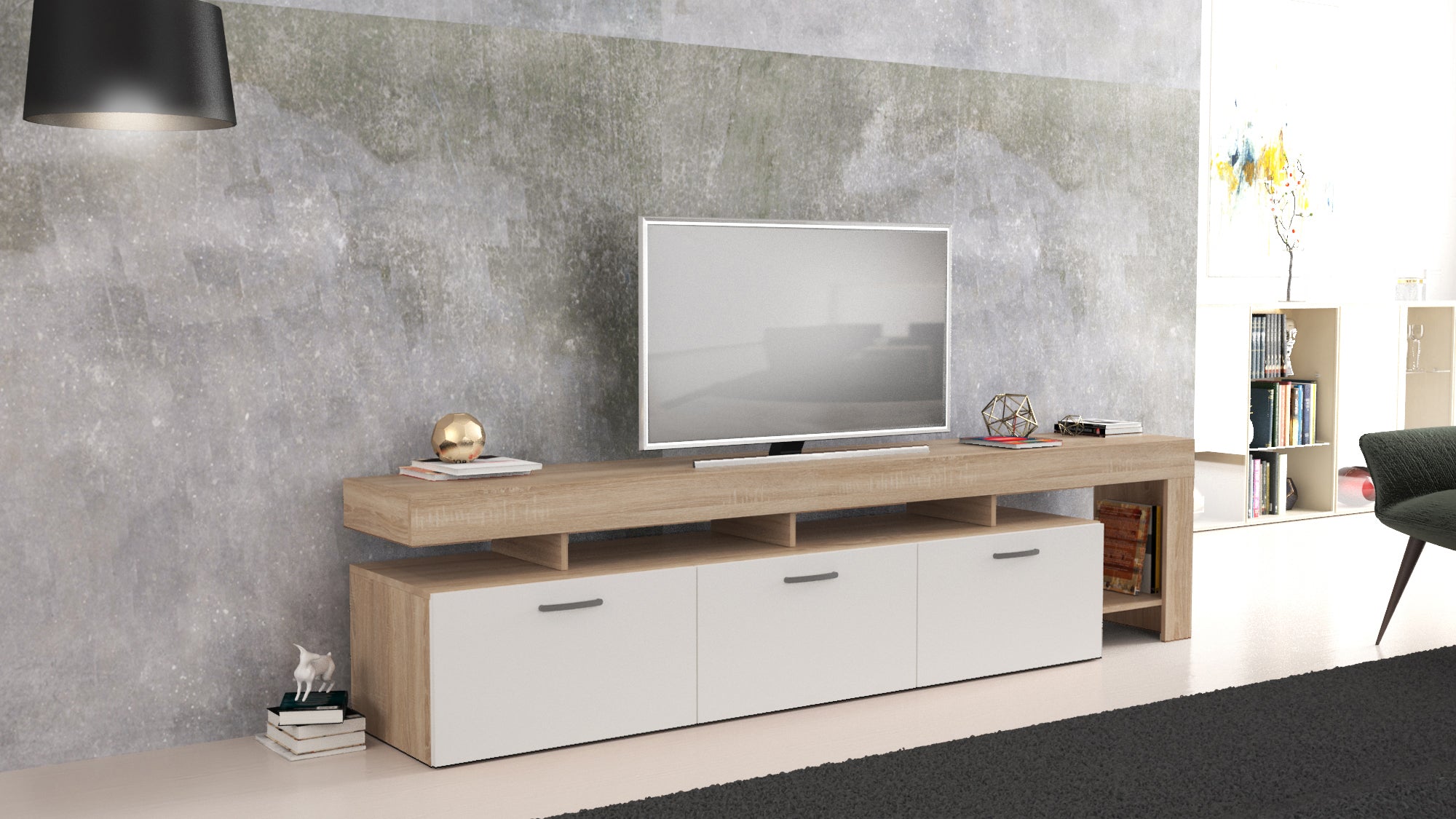 Ξύλινο Έπιπλο Τηλεόρασης Λευκό-Καφέ 220X40BX52Y