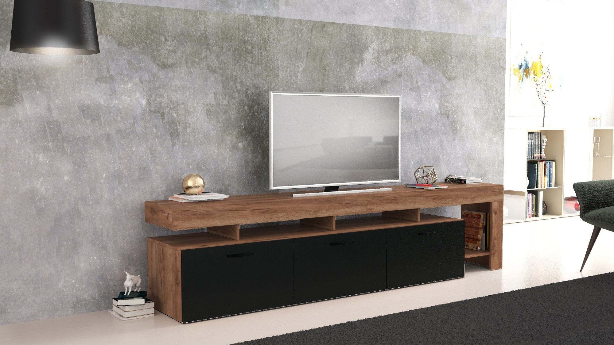 Ξύλινο Έπιπλο Τηλεόρασης Μαύρο-Καφέ 220X40BX52Y