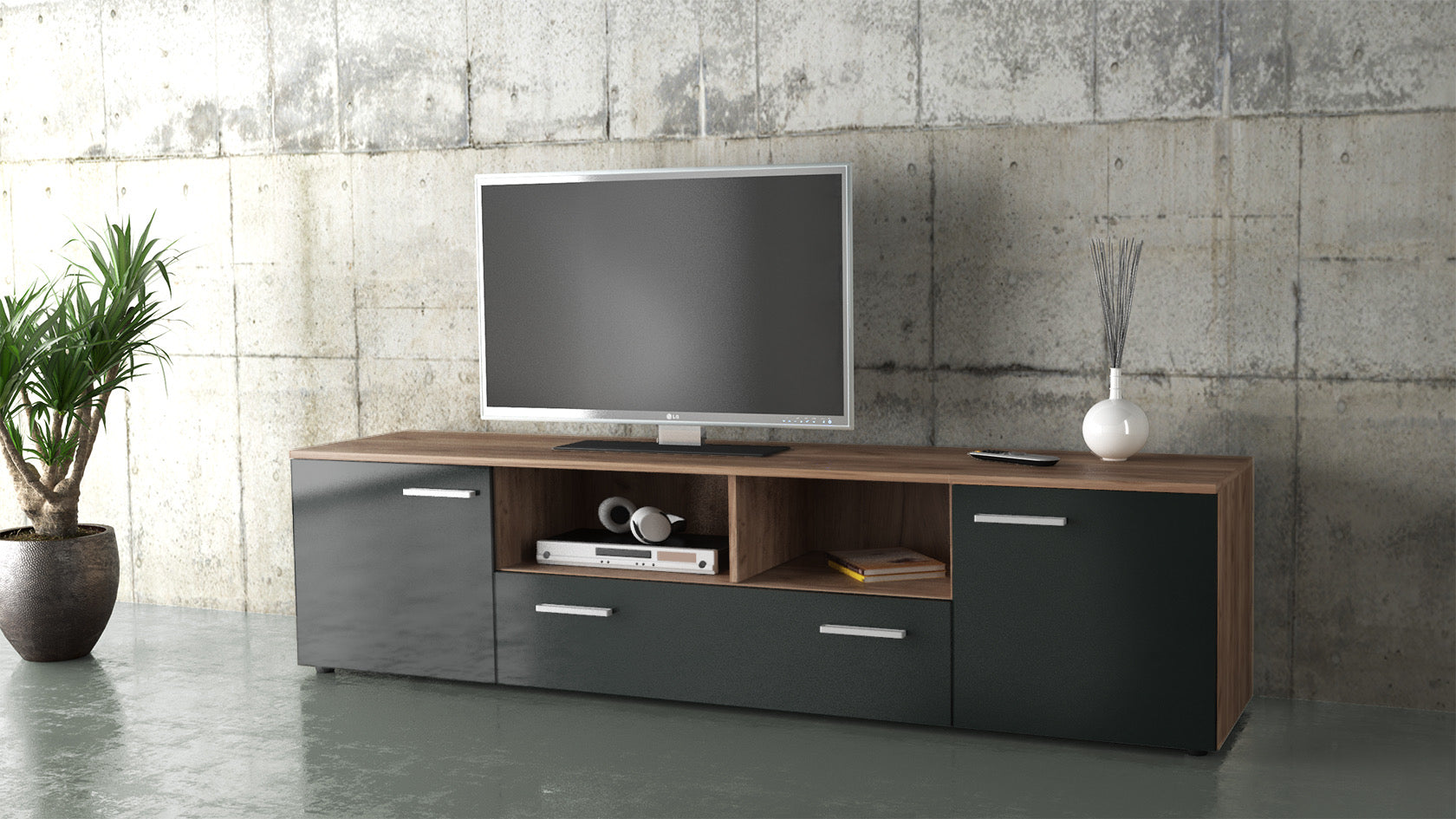 Ξύλινο Έπιπλο Τηλεόρασης Μαύρο-Καφέ 180X41BX45Y