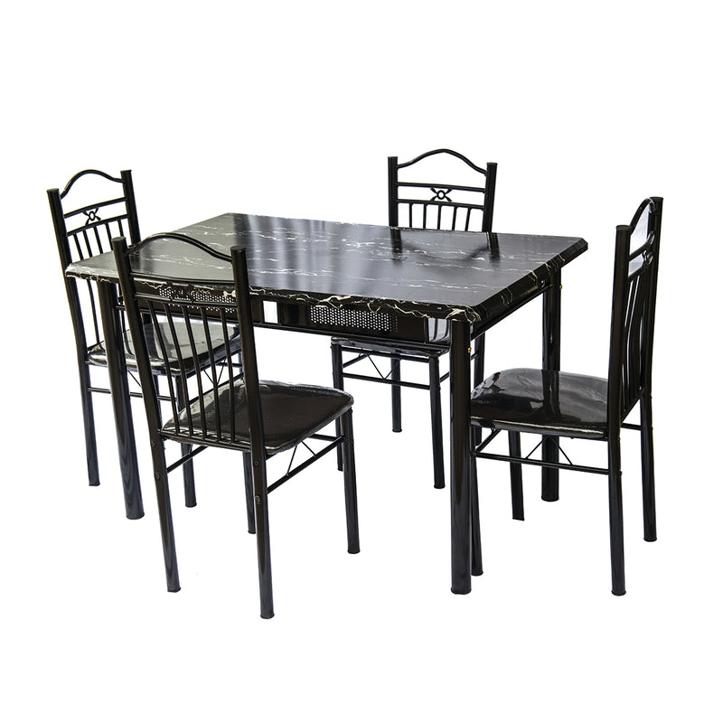 Σέτ τραπέζι κουζίνας με 4 καρέκλες 120Χ75 χρώμα μαύρο με λευκά νερά