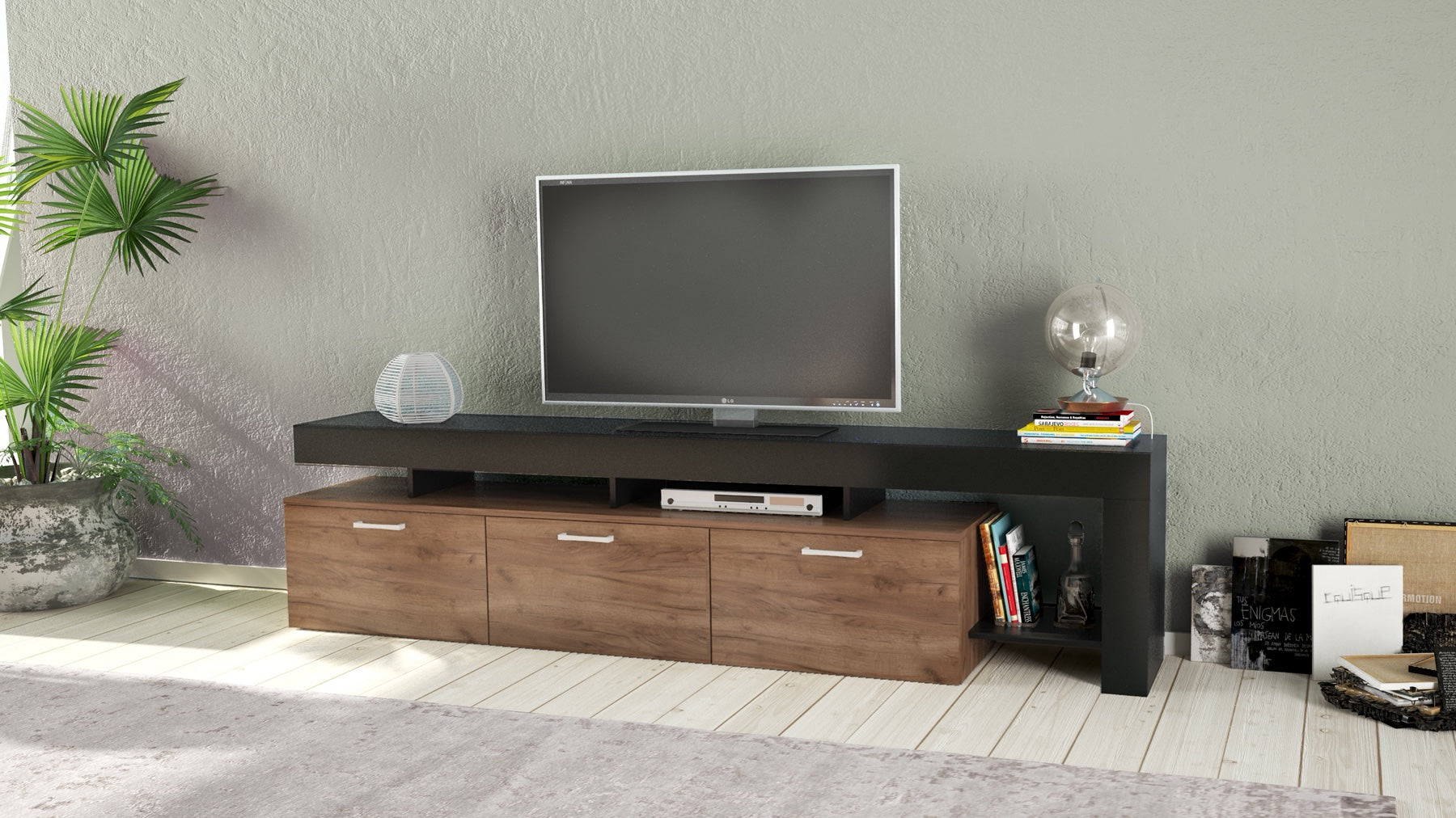 Ξύλινο Έπιπλο Τηλεόρασης Μαύρο-Καφέ 220X40BX52Y
