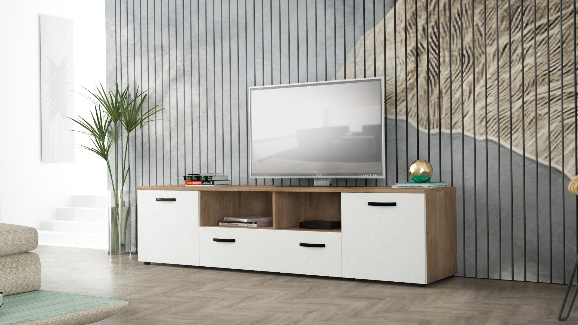 Ξύλινο Έπιπλο Τηλεόρασης Λευκό-Καφέ 178X41BX45Y