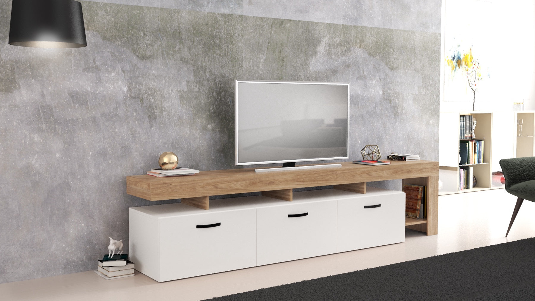 Ξύλινο Έπιπλο Τηλεόρασης Λευκό-Καφέ 220X40BX52Y
