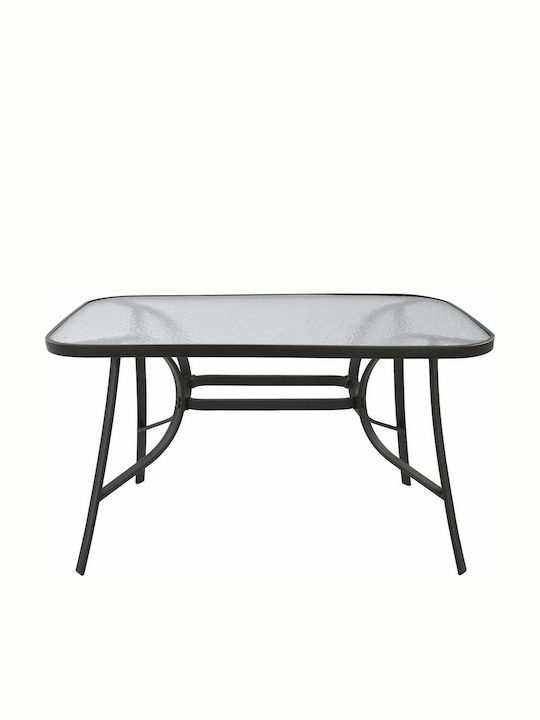 Τραπέζι Εξωτερικού Χώρου Μεταλλικό με Γυάλινη Επιφάνεια Μαύρο 120x70x72εκ.